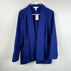 NEW Chico's Coat Womens 2/ Large Carbon Blue Shawl Collar Open Front Pockets